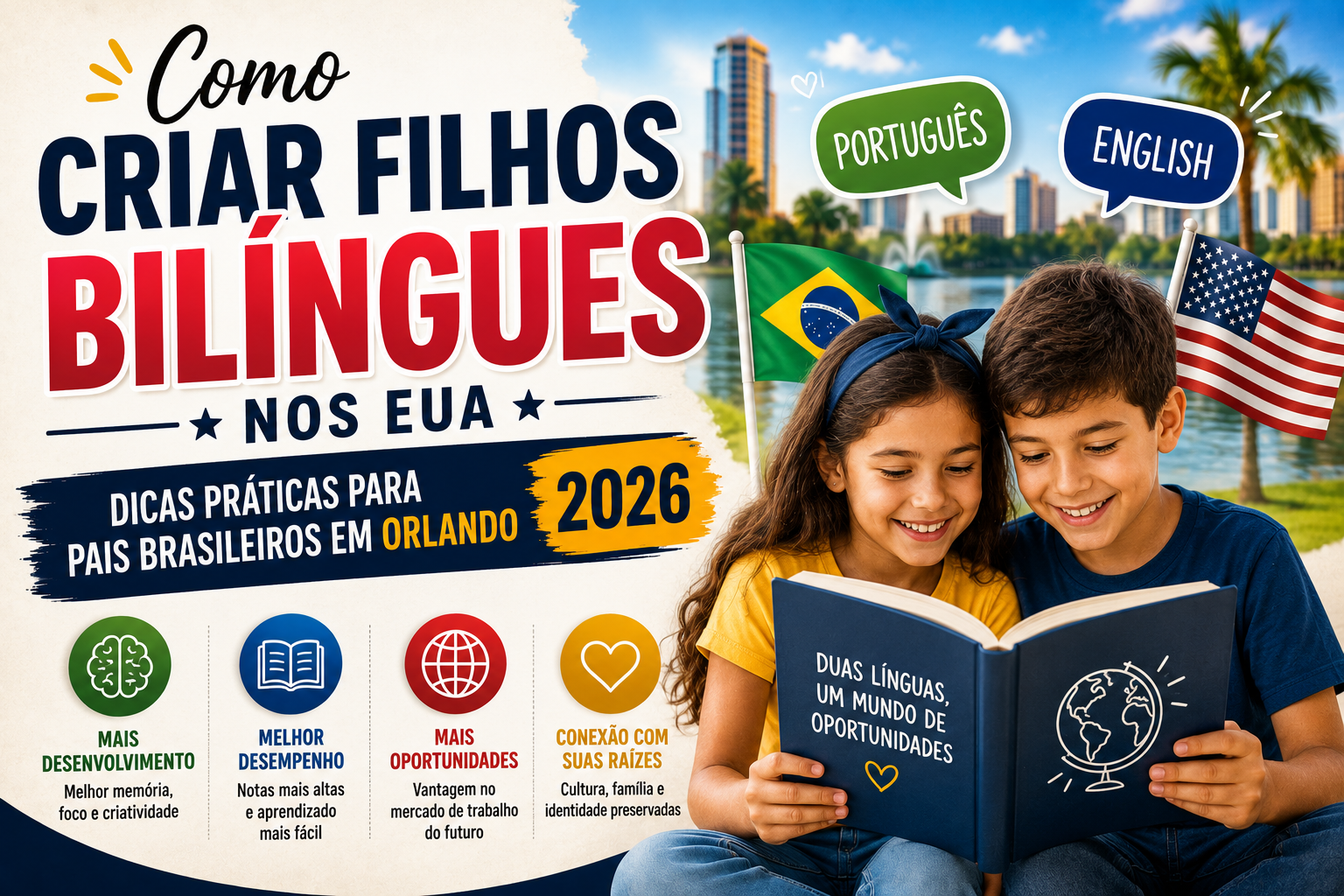 Como Criar Filhos Bilíngues nos EUA: Dicas Práticas para Pais Brasileiros em Orlando 2026